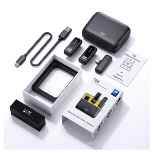 T68 Professional 2.4ghz Wireless Microphone Set Handheld Hand Stick Noise Reduction Lapel Lavalier Microphone With Charging Case